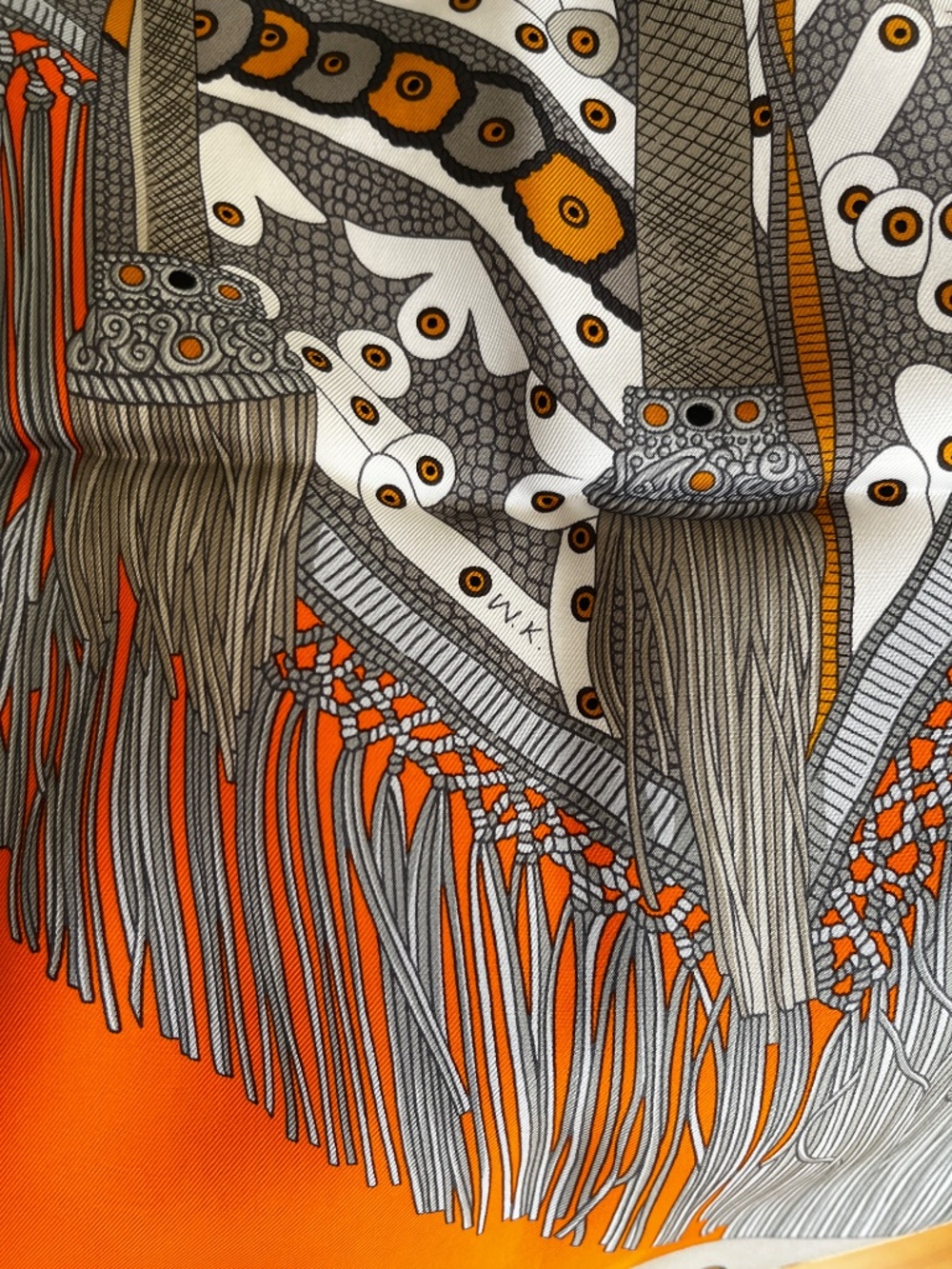 SALE ~~ EXCELLENT Hermes Selle de Dignitaire 100% Silk Scarf CW13 Grey/Orange - Picture 5 of 15